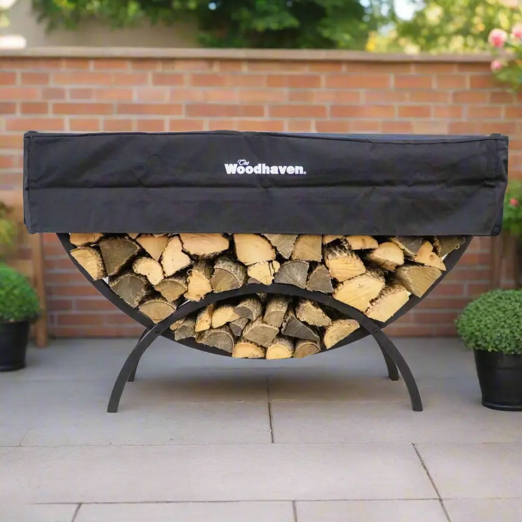The Woodhaven 5ft Crescent Firewood Rack and Cover The Woodhaven