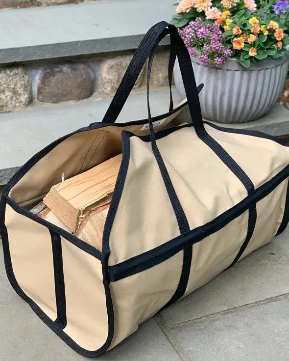 Firewood cary bag with wood inside